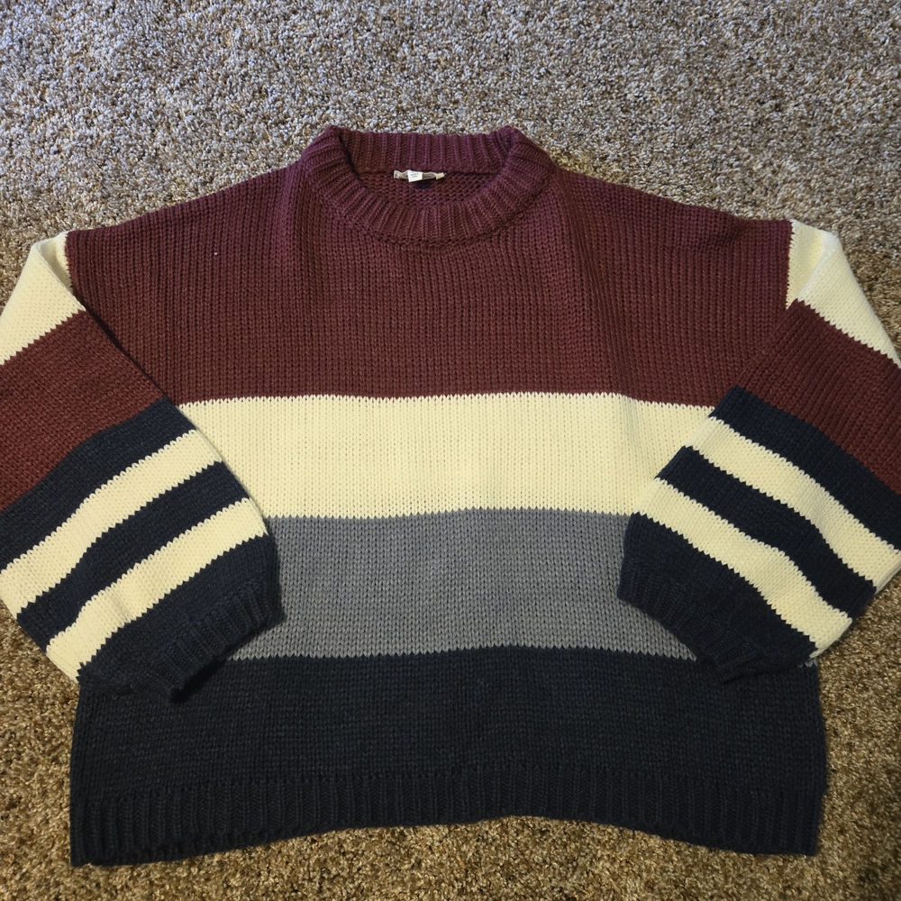 Eesome Womans Burgundy, Cream, and Navy Crewneck Sweater